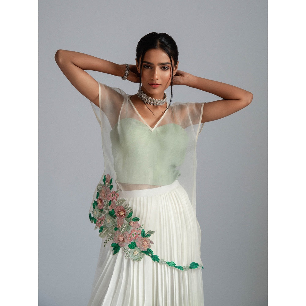 GEE SIN by Geetanjali Singh Green Organza Top, Bustier & Ombre Skirt (Set of 3)