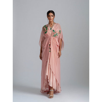 GEE SIN by Geetanjali Singh Peach Dress with A Kaftan Jacket with Inner Drape (Set of 2)