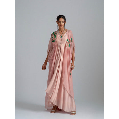 GEE SIN by Geetanjali Singh Peach Dress with A Kaftan Jacket with Inner Drape (Set of 2)