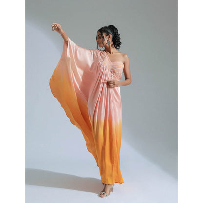 GEE SIN by Geetanjali Singh Peach One Shoulder Kaftan Drape Dress