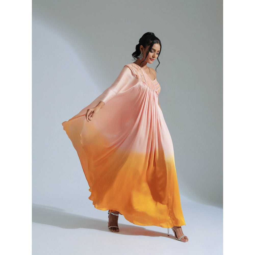 GEE SIN by Geetanjali Singh Peach One Shoulder Kaftan Drape Dress