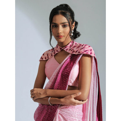 GEE SIN by Geetanjali Singh Ombre Saree Paired & Cape with Stitched Blouse