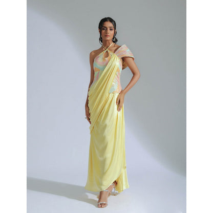 GEE SIN by Geetanjali Singh Drape Dress Gown in Yellow Tone