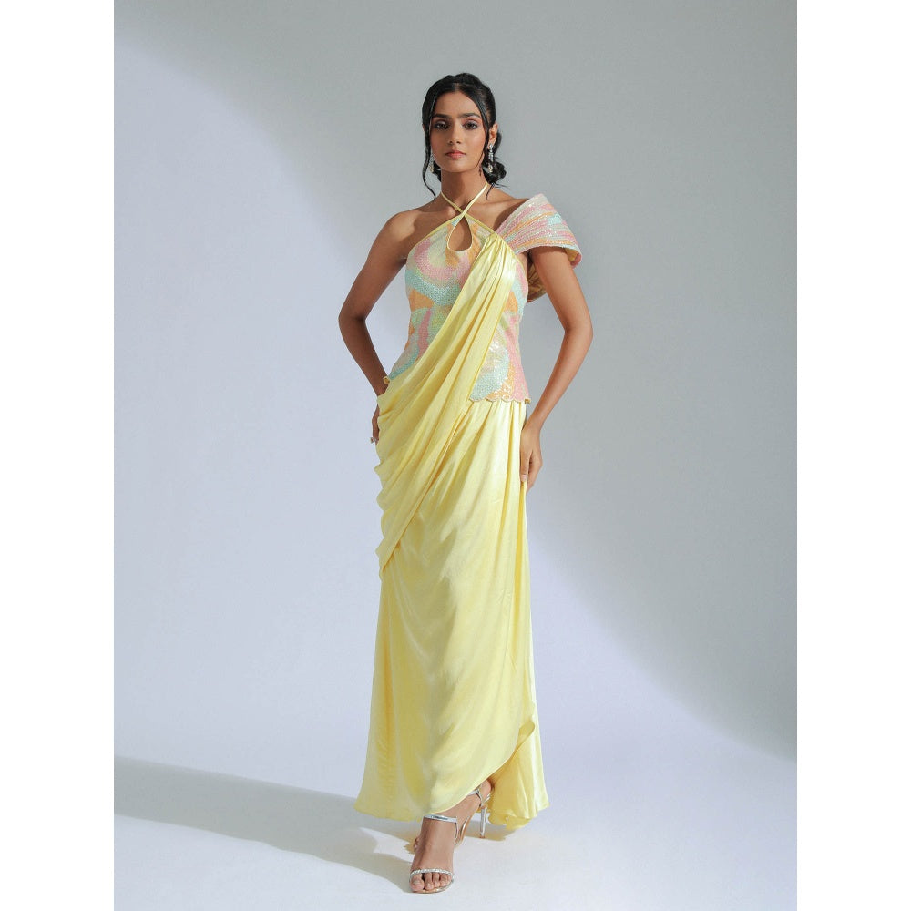 GEE SIN by Geetanjali Singh Drape Dress Gown in Yellow Tone