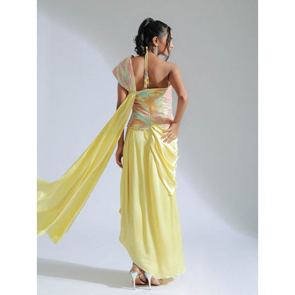 GEE SIN by Geetanjali Singh Drape Dress Gown in Yellow Tone