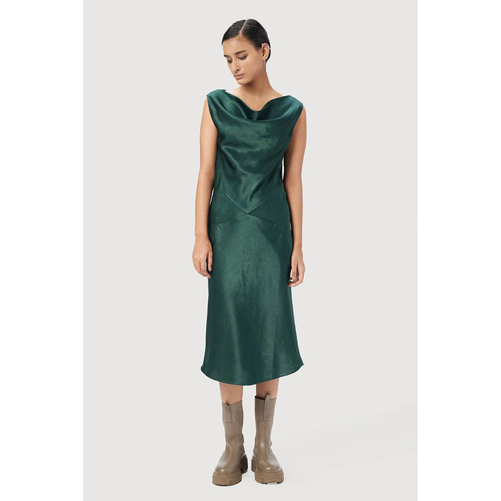 Genes Lecoanet Hemant Green Sleeveless Cowl Neck Bias Dress