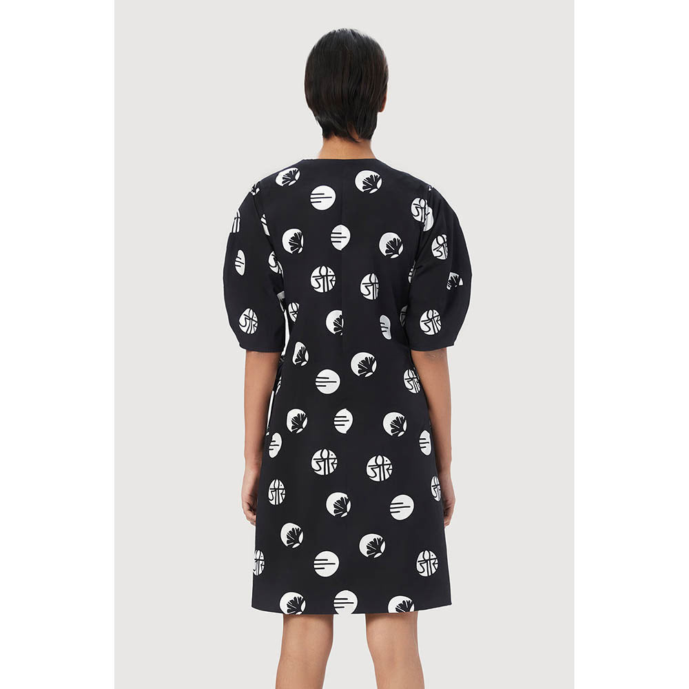 Genes Lecoanet Hemant Black Printed Wrap-Around Dress with Tie-Up Straps