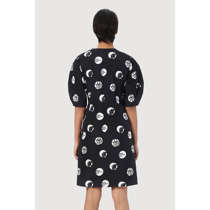 Genes Lecoanet Hemant Black Printed Wrap-Around Dress with Tie-Up Straps