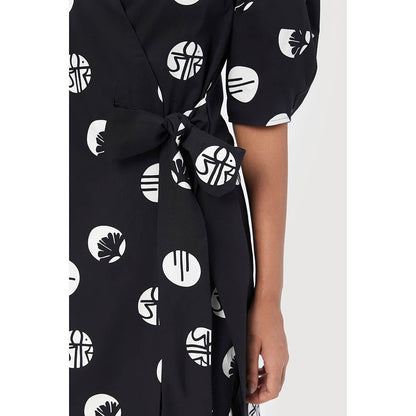 Genes Lecoanet Hemant Black Printed Wrap-Around Dress with Tie-Up Straps