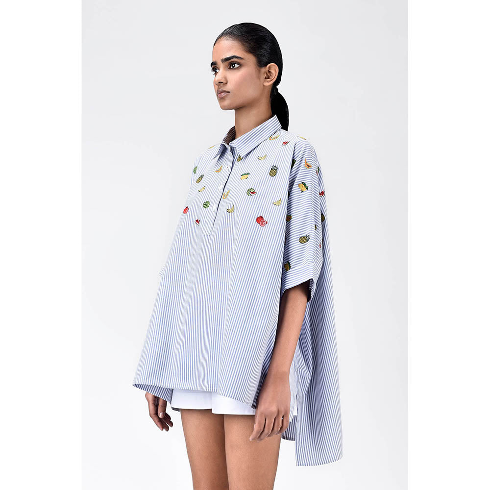 Genes Lecoanet Hemant Oversized Cotton Shirt With Fruit Motifs Embroidery