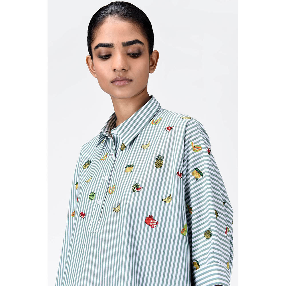 Genes Lecoanet Hemant Oversized Cotton Shirt With Fruit Motifs Embroidery