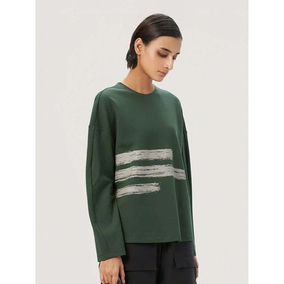 Genes Lecoanet Hemant Women Cotton Full Sleeves Printed Green Sweatshirt