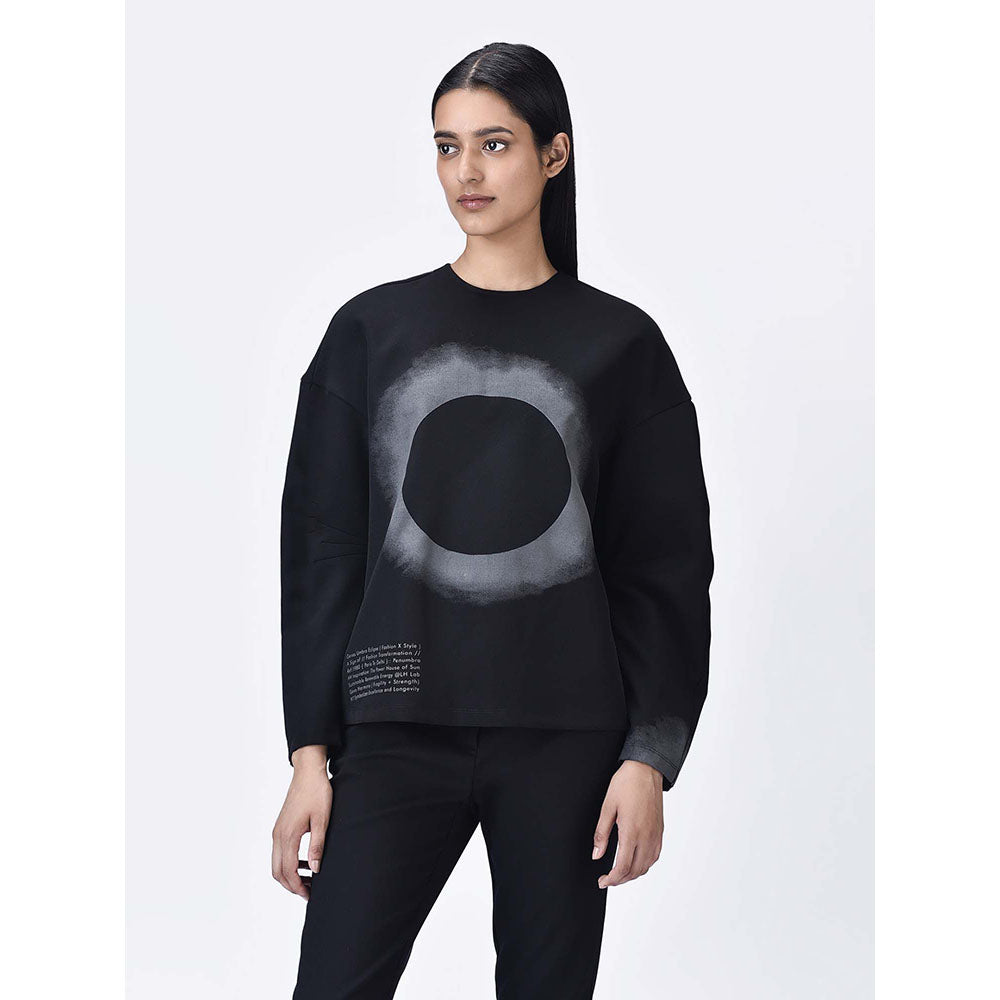 Genes Lecoanet Hemant Women Round Neck Black Printed Sweatshirt
