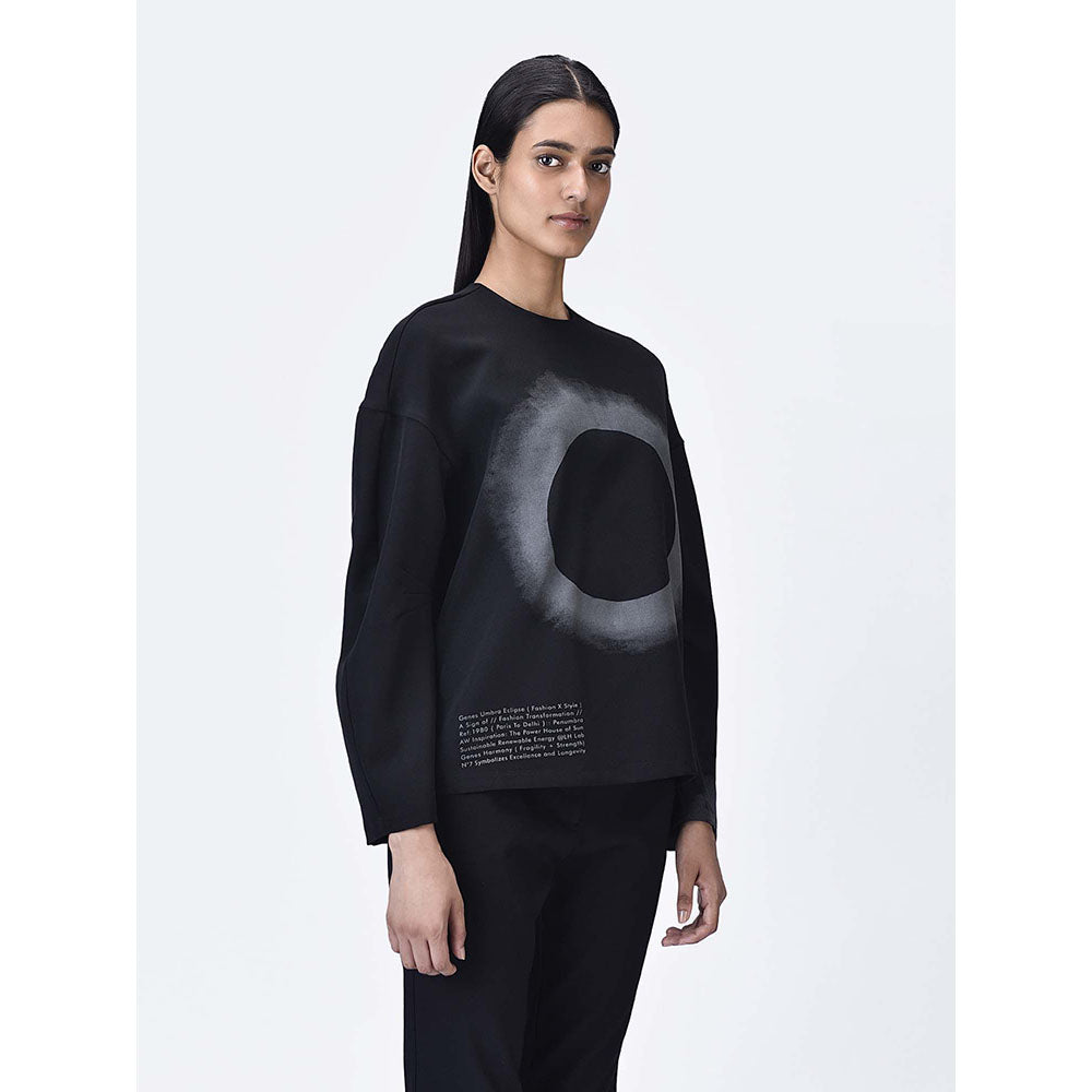 Genes Lecoanet Hemant Women Round Neck Black Printed Sweatshirt