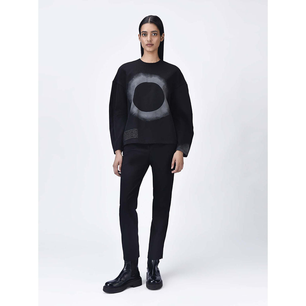 Genes Lecoanet Hemant Women Round Neck Black Printed Sweatshirt
