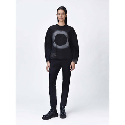Genes Lecoanet Hemant Women Round Neck Black Printed Sweatshirt