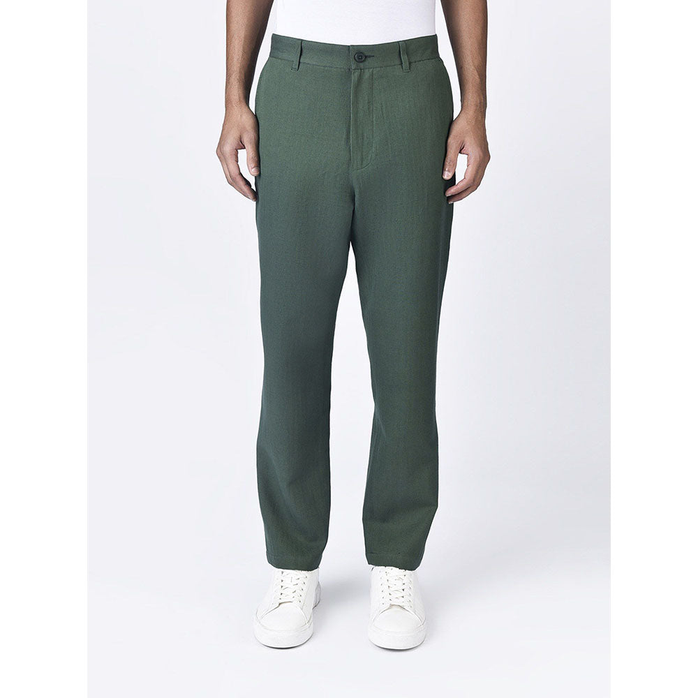 Genes Lecoanet Hemant Mens Green Regular Fit Straight Trouser