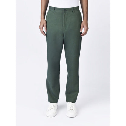 Genes Lecoanet Hemant Mens Green Regular Fit Straight Trouser