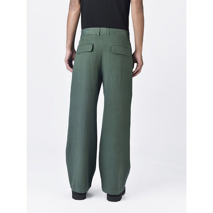 Genes Lecoanet Hemant Mens Green Regular Fit Straight Trouser