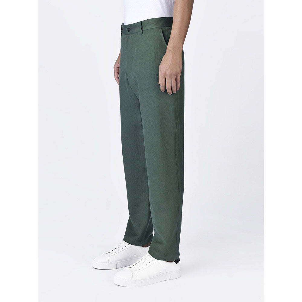 Genes Lecoanet Hemant Mens Green Regular Fit Straight Trouser