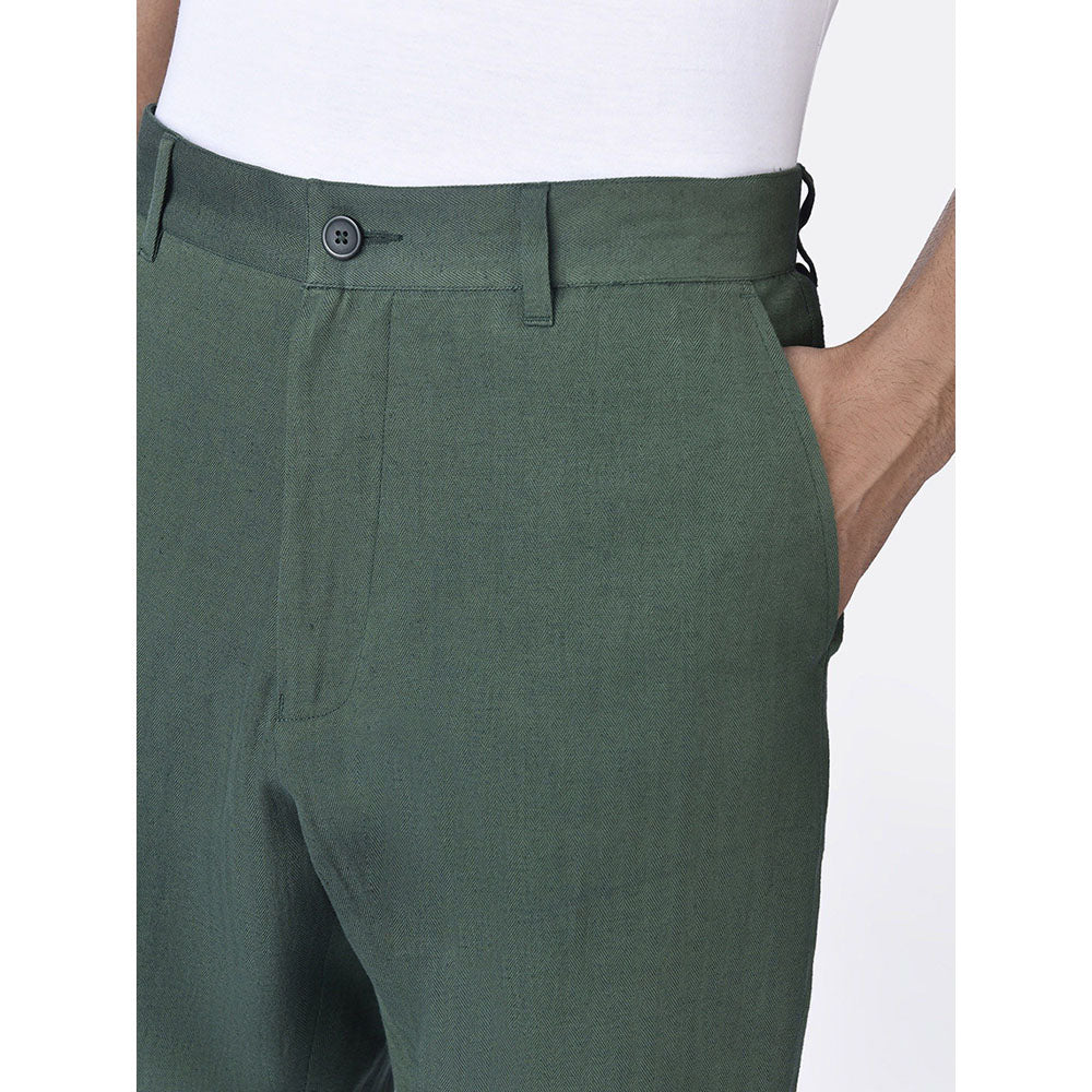 Genes Lecoanet Hemant Mens Green Regular Fit Straight Trouser