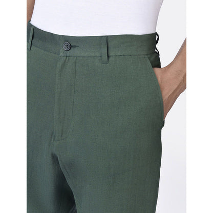 Genes Lecoanet Hemant Mens Green Regular Fit Straight Trouser