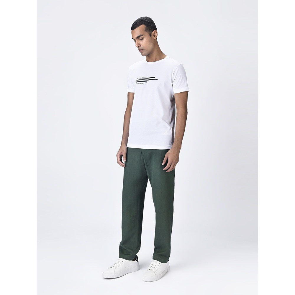 Genes Lecoanet Hemant Mens Green Regular Fit Straight Trouser