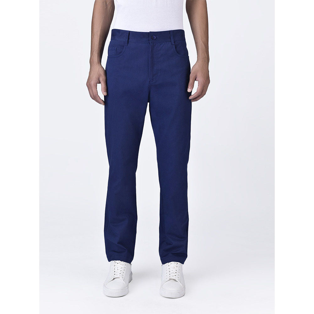 Genes Lecoanet Hemant Mens Navy Blue Cotton Regular Fit Trouser