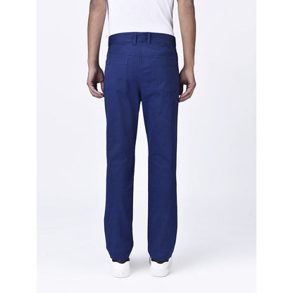 Genes Lecoanet Hemant Mens Navy Blue Cotton Regular Fit Trouser