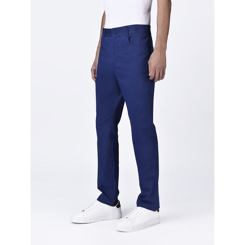 Genes Lecoanet Hemant Mens Navy Blue Cotton Regular Fit Trouser