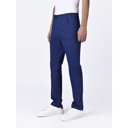 Genes Lecoanet Hemant Mens Navy Blue Cotton Regular Fit Trouser