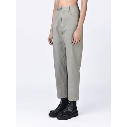 Genes Lecoanet Hemant Womens Grey Cotton Mid Rise Trouser