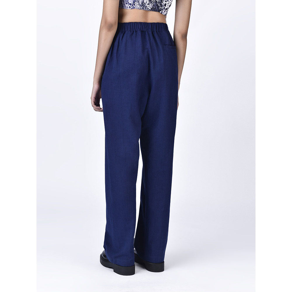Genes Lecoanet Hemant Womens Navy Blue Linen Mid Rise Trouser