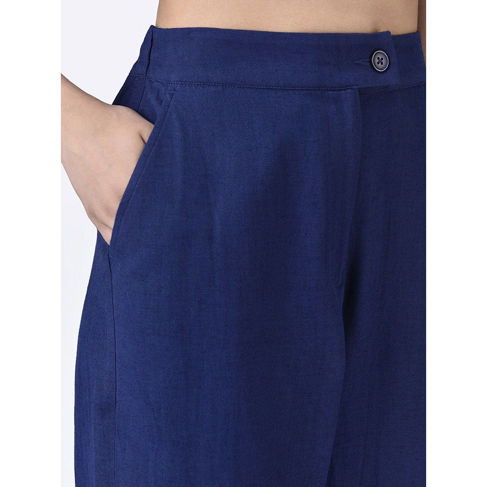 Genes Lecoanet Hemant Womens Navy Blue Linen Mid Rise Trouser