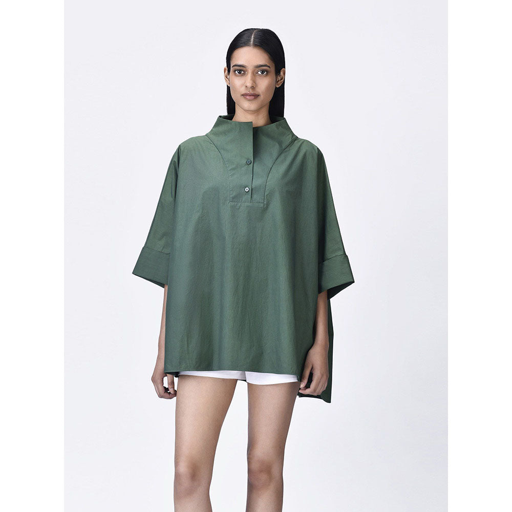 Genes Lecoanet Hemant Women Green Cotton Regular Fit Shirt