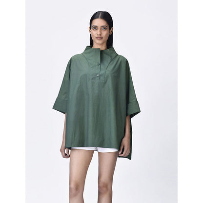 Genes Lecoanet Hemant Women Green Cotton Regular Fit Shirt