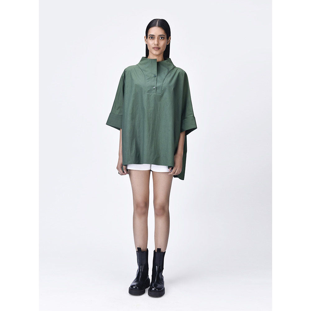 Genes Lecoanet Hemant Women Green Cotton Regular Fit Shirt