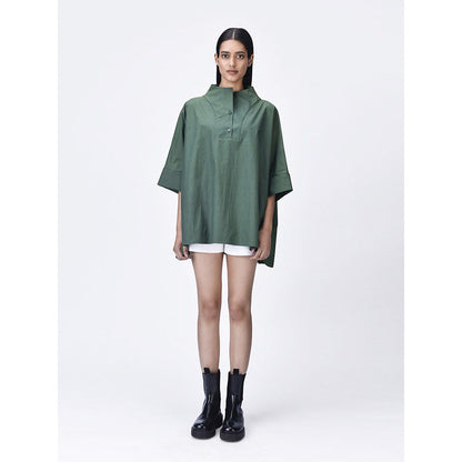 Genes Lecoanet Hemant Women Green Cotton Regular Fit Shirt