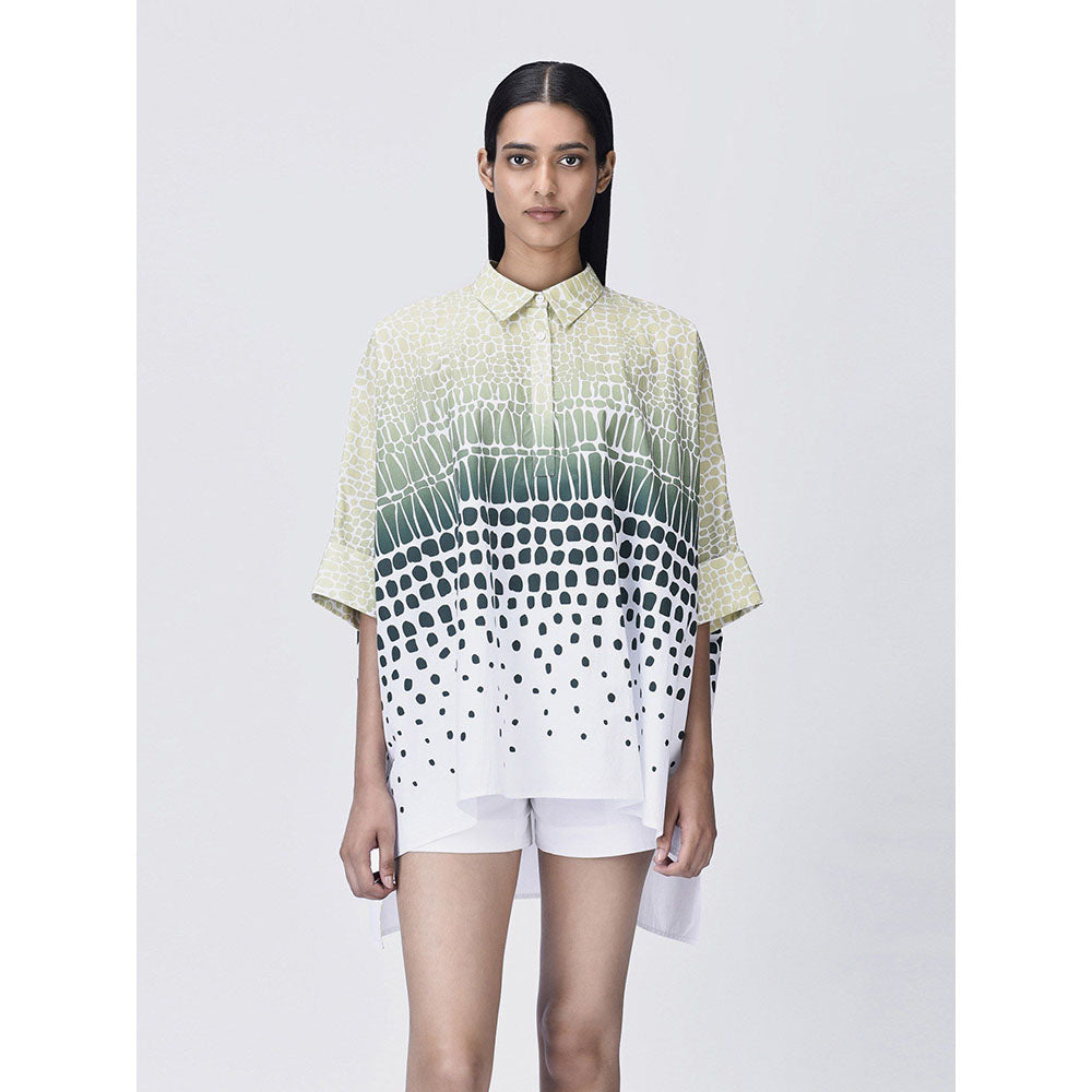 Genes Lecoanet Hemant Women Green Button Placket Printed Shirt