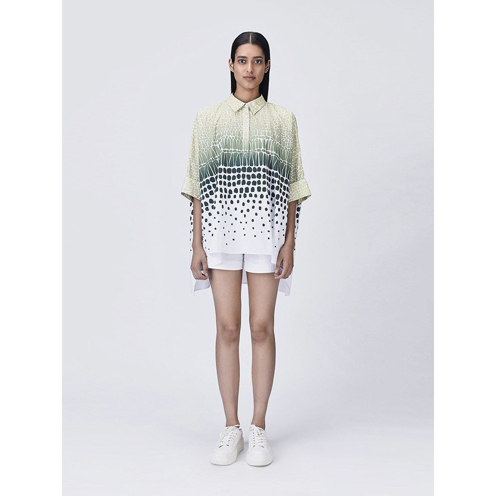 Genes Lecoanet Hemant Women Green Button Placket Printed Shirt