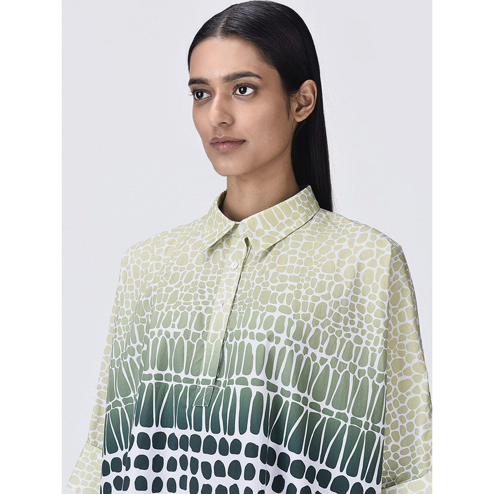 Genes Lecoanet Hemant Women Green Button Placket Printed Shirt