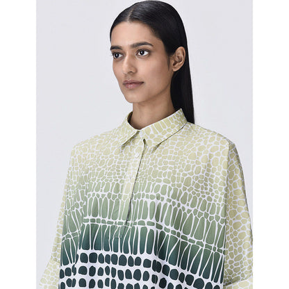 Genes Lecoanet Hemant Women Green Button Placket Printed Shirt