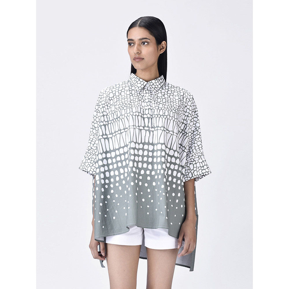 Genes Lecoanet Hemant Women High-Low Hemline Cotton Printed Shirt