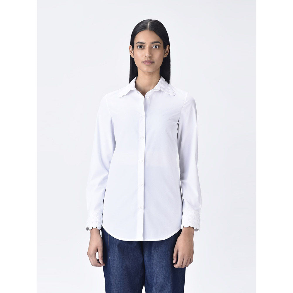 Genes Lecoanet Hemant Women White Cotton Regular Fit Shirt