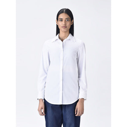 Genes Lecoanet Hemant Women White Cotton Regular Fit Shirt