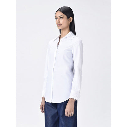 Genes Lecoanet Hemant Women White Cotton Regular Fit Shirt