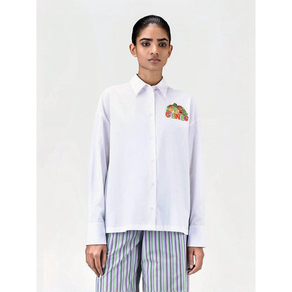 Genes Lecoanet Hemant Women White Cotton Fruit Embroidered Shirt
