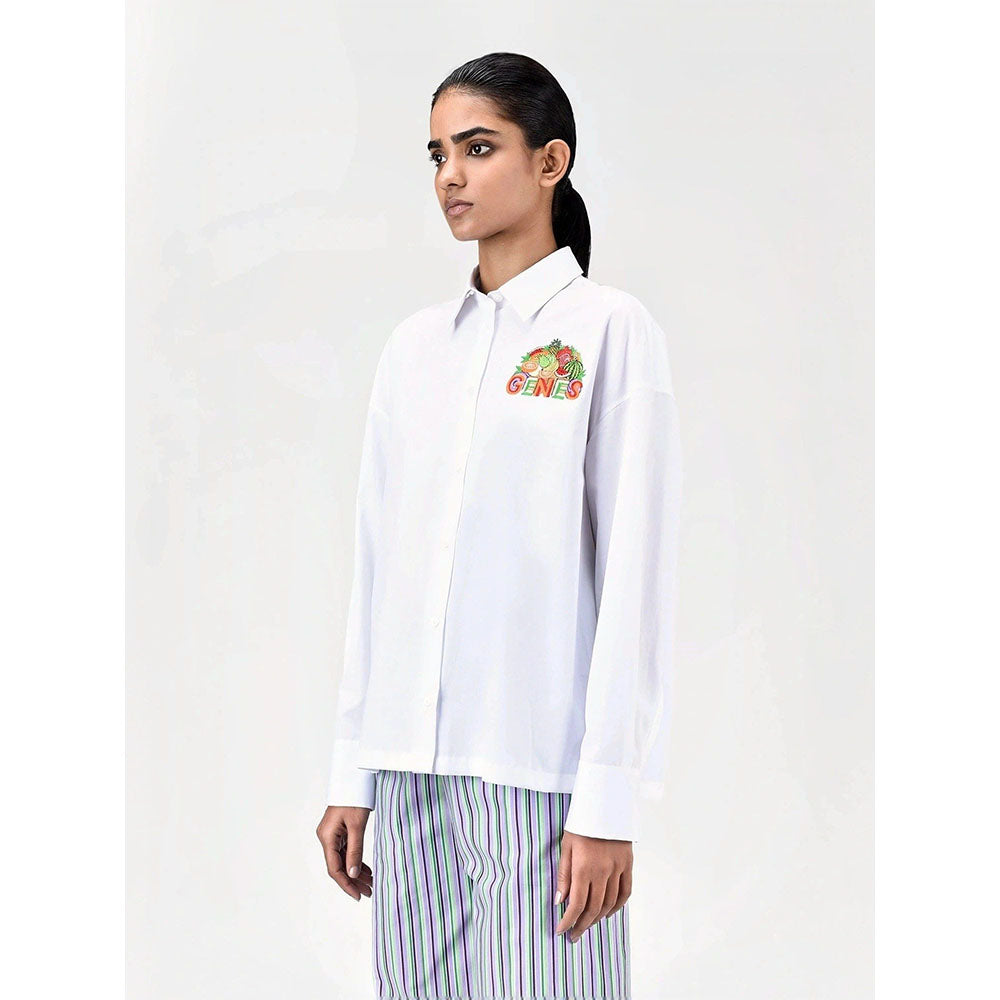 Genes Lecoanet Hemant Women White Cotton Fruit Embroidered Shirt