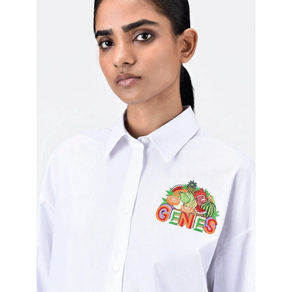 Genes Lecoanet Hemant Women White Cotton Fruit Embroidered Shirt