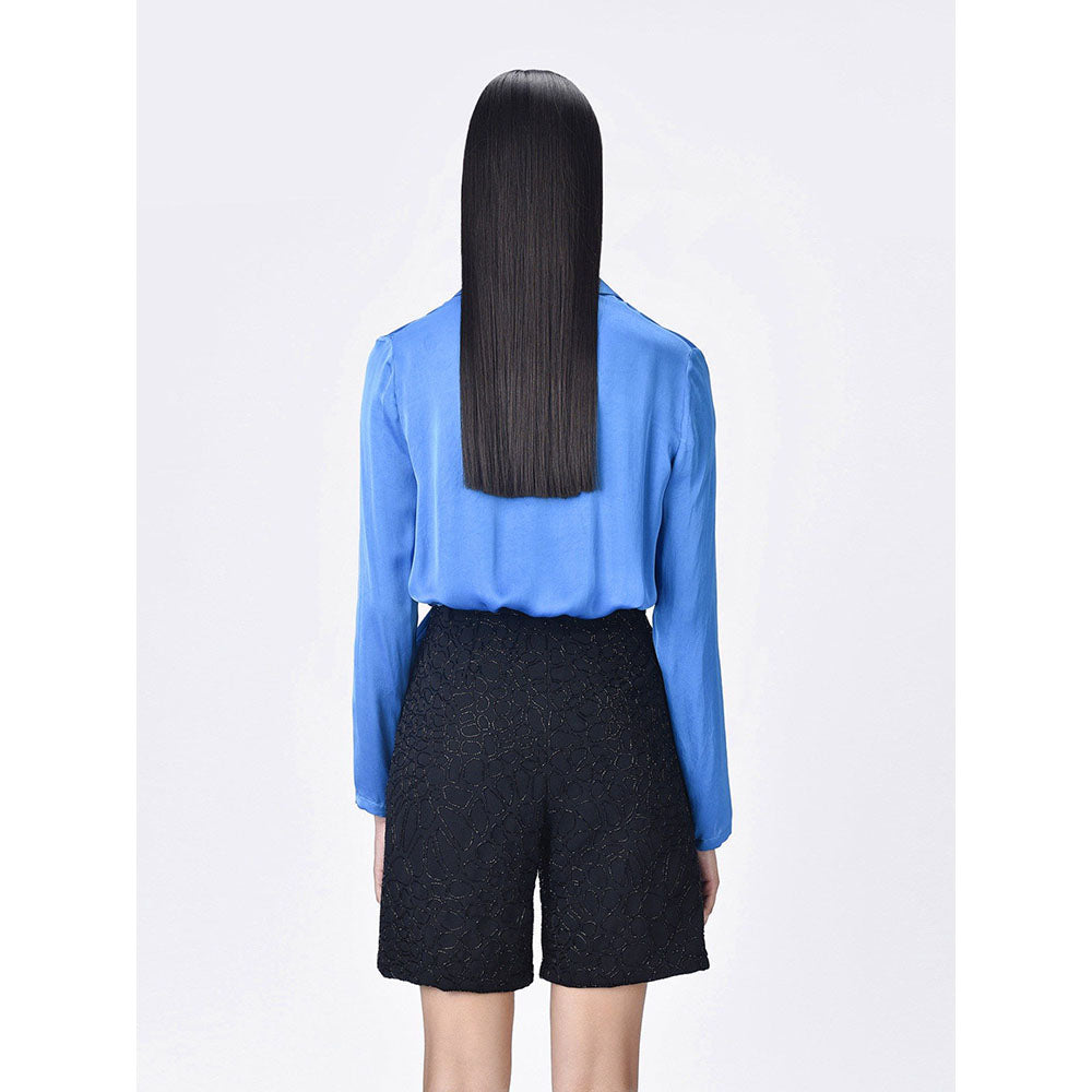 Genes Lecoanet Hemant Women Blue Tie-Knot Solid Regular Fit Shirt